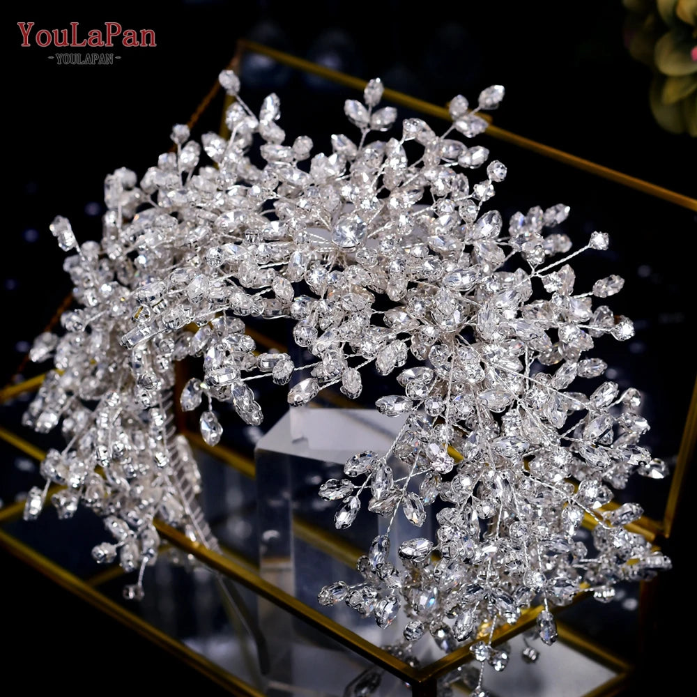 YouLaPan Bridal Hair Accessories Wedding Headband Rhinestone Headdress Bride Tiara Prom Wedding Hair Jewelry Queen Crown HP431