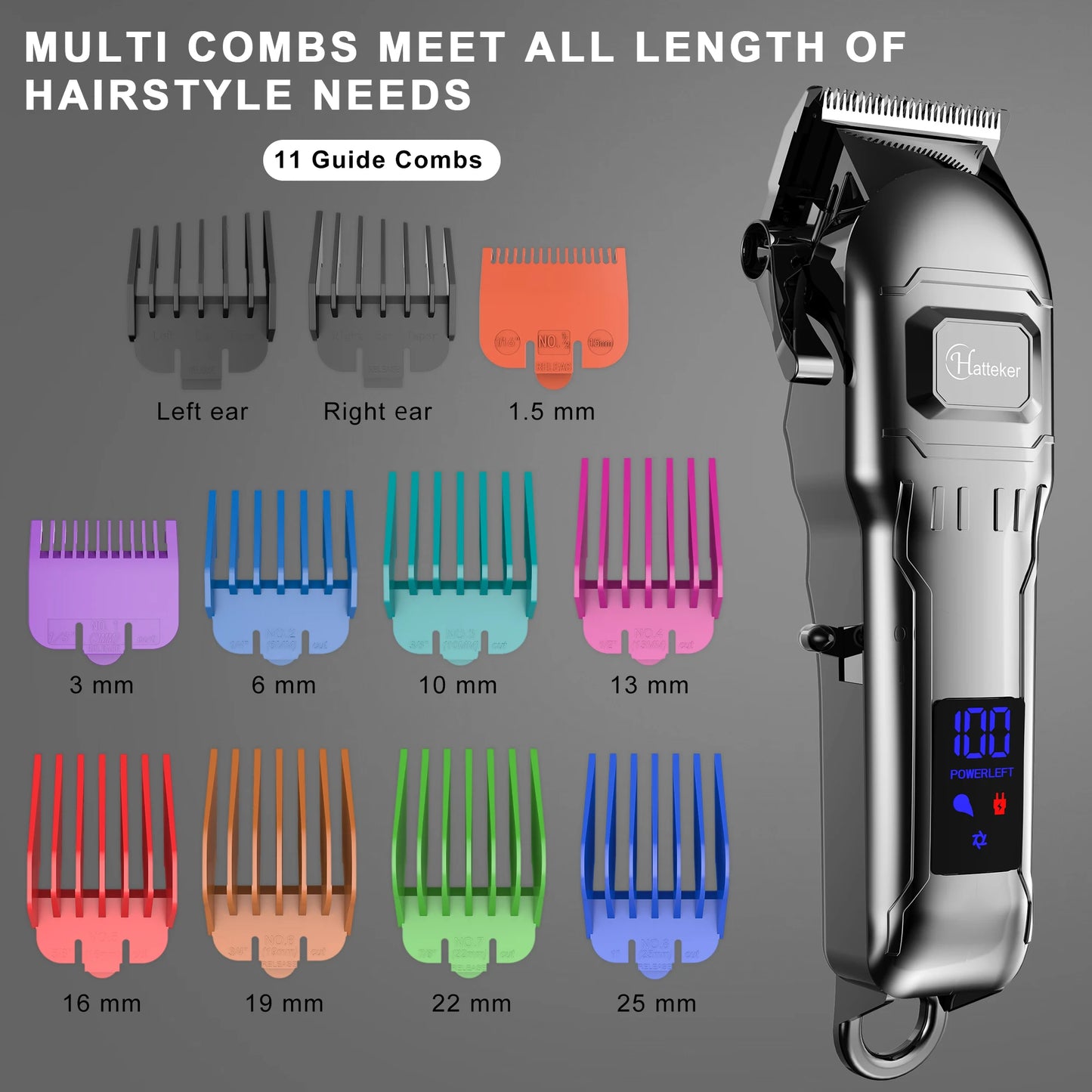 HATTEKER Professional Electric Hair Clipper for Man USB Cordless Hair Trimmer Barber Machine with Hairdressing Set