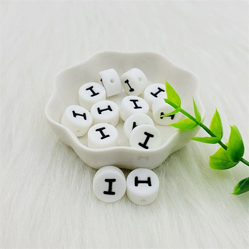 100pcs Silicone 12mm Letter Beads Bpa Free Oblate Molar Beads Baby Teether DIY Baby Pacifier Personalized Accessories Toy
