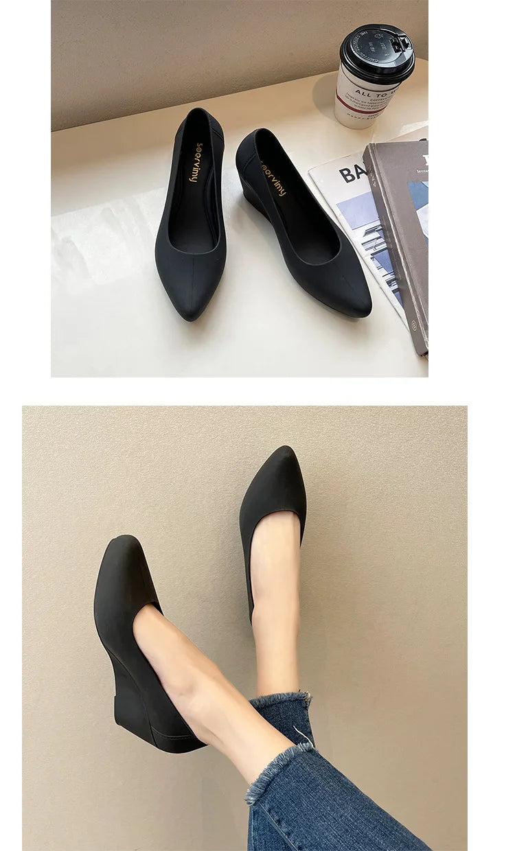 Wedges High heels jelly sandals women solid candy sandales pointed toe summer rain shoes ladies waterproof pvc sandalias 2021