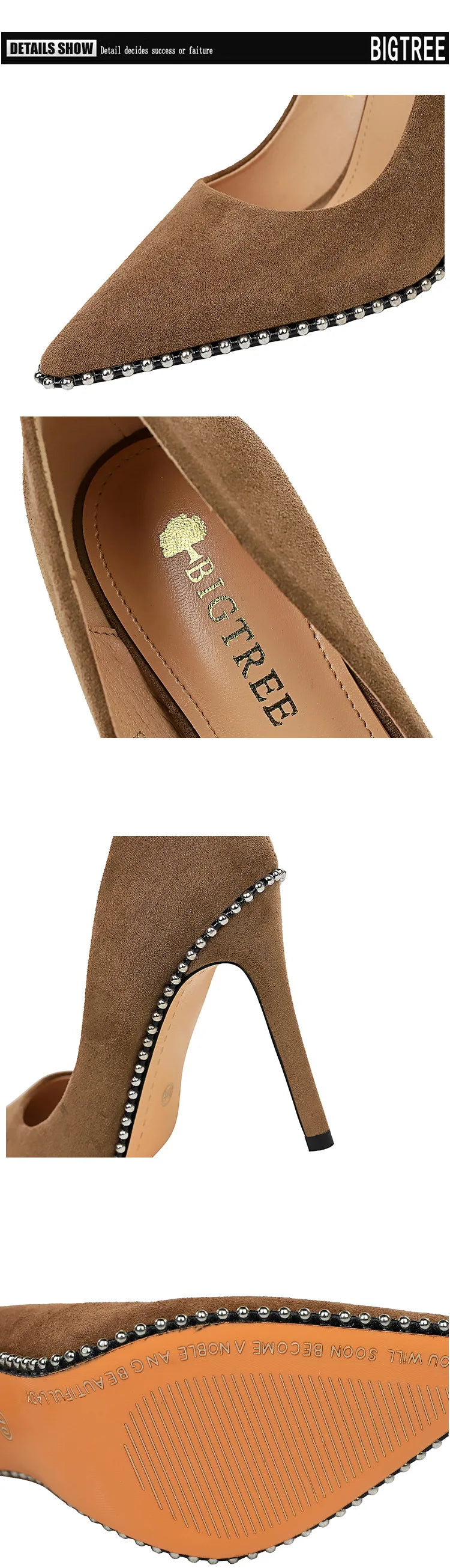 BIGTREE Shoes Black Heels Metal Beads Woman Pumps Suede High Heels Stiletto Wedding Shoes Women Heels Female Plus Size 41 42 43