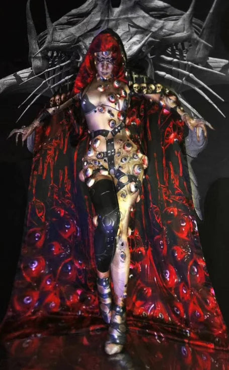 Halloween Men Women Horror Costume 3D Eye Novelty Jumpsuit Coat Stretch Rompers Nightclub Party Scary Stage Drag Queen Costumes