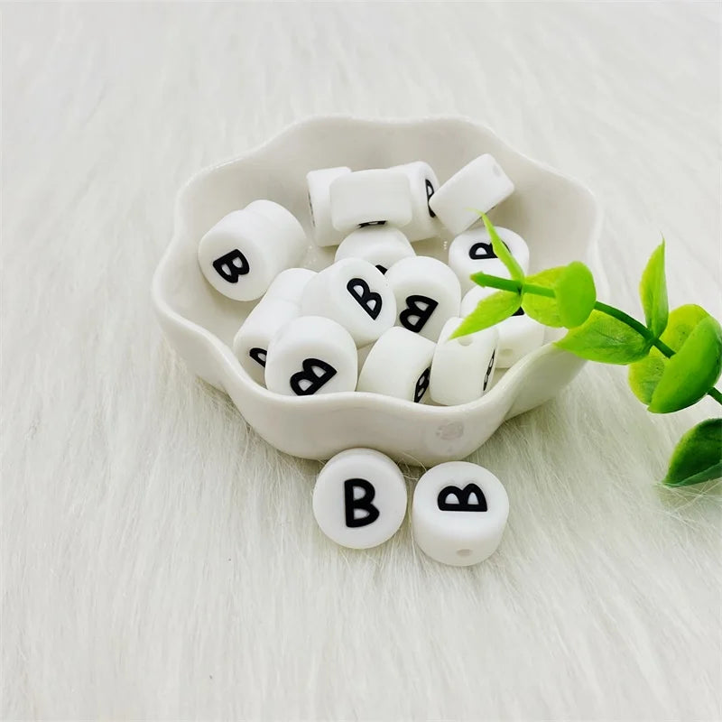 100pcs Silicone 12mm Letter Beads Bpa Free Oblate Molar Beads Baby Teether DIY Baby Pacifier Personalized Accessories Toy