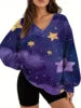 Starry Sky Gradient Pattern Printed Women's Versatile Fashion High Quality V-neck Hoodie 2025 New Edition