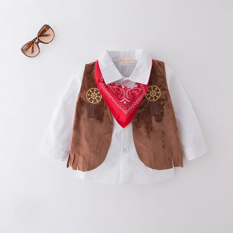 New fashion Baby boy romper costume infant toddler cowboy clothing set hat+scarf+romper halloween purim event birthday outfits