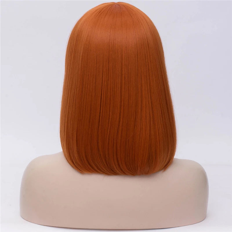 MSIWIGS Women Synthetic Straight Short Bob Wigs With Bangs Blue Golden Red Black White Purple Green Brown Cosplay Wig Female