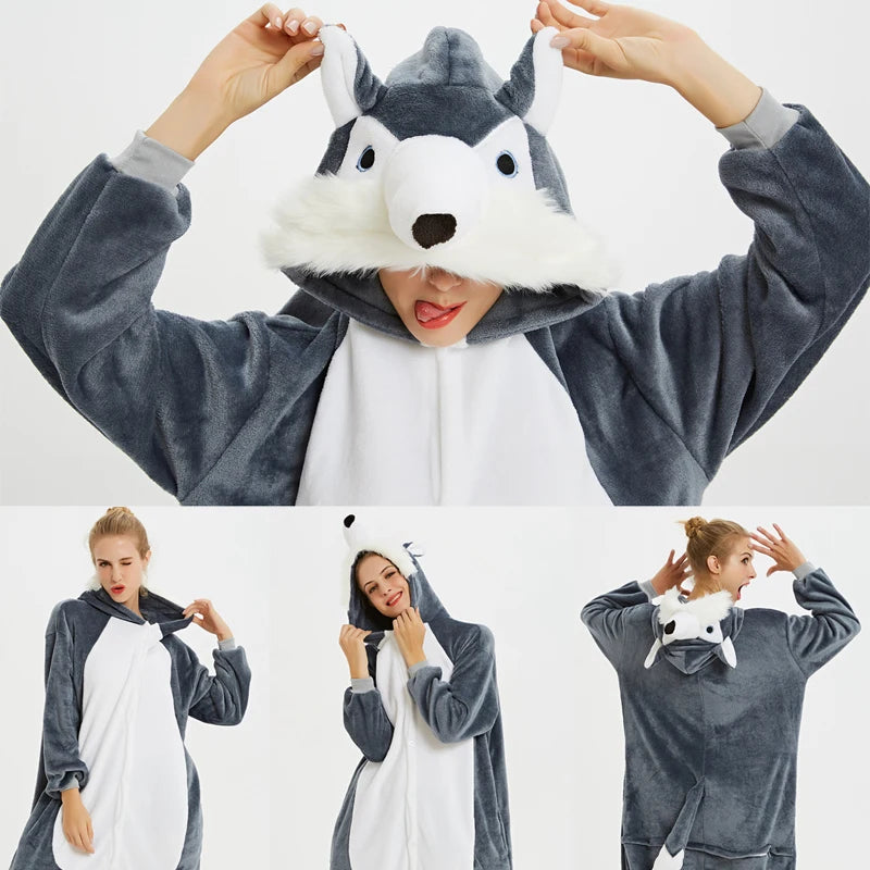 New Animal Unicorn Pajamas Adults Winter Sleepwear Kigurumi Wolf Panda Unicornio Pyjamas Women Onesie Anime Costumes Jumpsuit