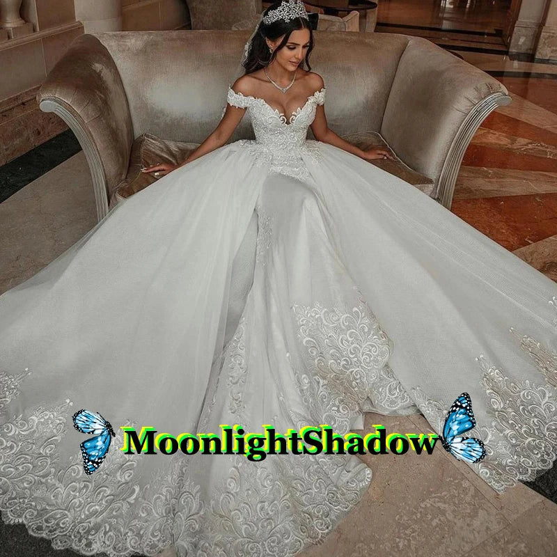 Bride Gown For Woman Illusion A-Line Bow Sashes Bridal Gowns O-Neck Satin Appliques Half Sleeves Wedding Dresses Robe De Mariée