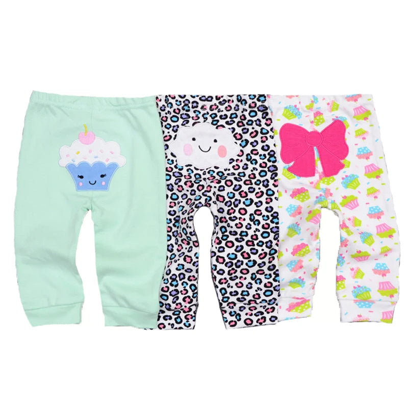 Solid Color 100%cotton Newborn Baby Pants 3/4Pieces Baby Girl Trousers 0-24M Soft Cartoon Print Baby Boy Pants Accessories