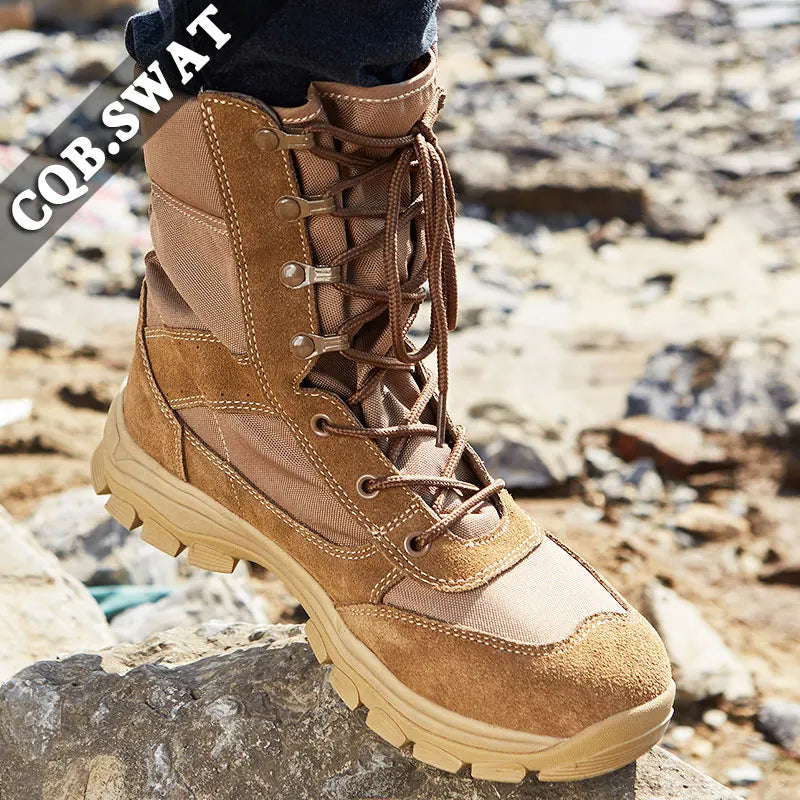 New Men's Suede Leather Desert Boots Combat Tactical Ankle Boots Lace-Up Closure Mesh Lining for Summer Winter Rubber Outsole