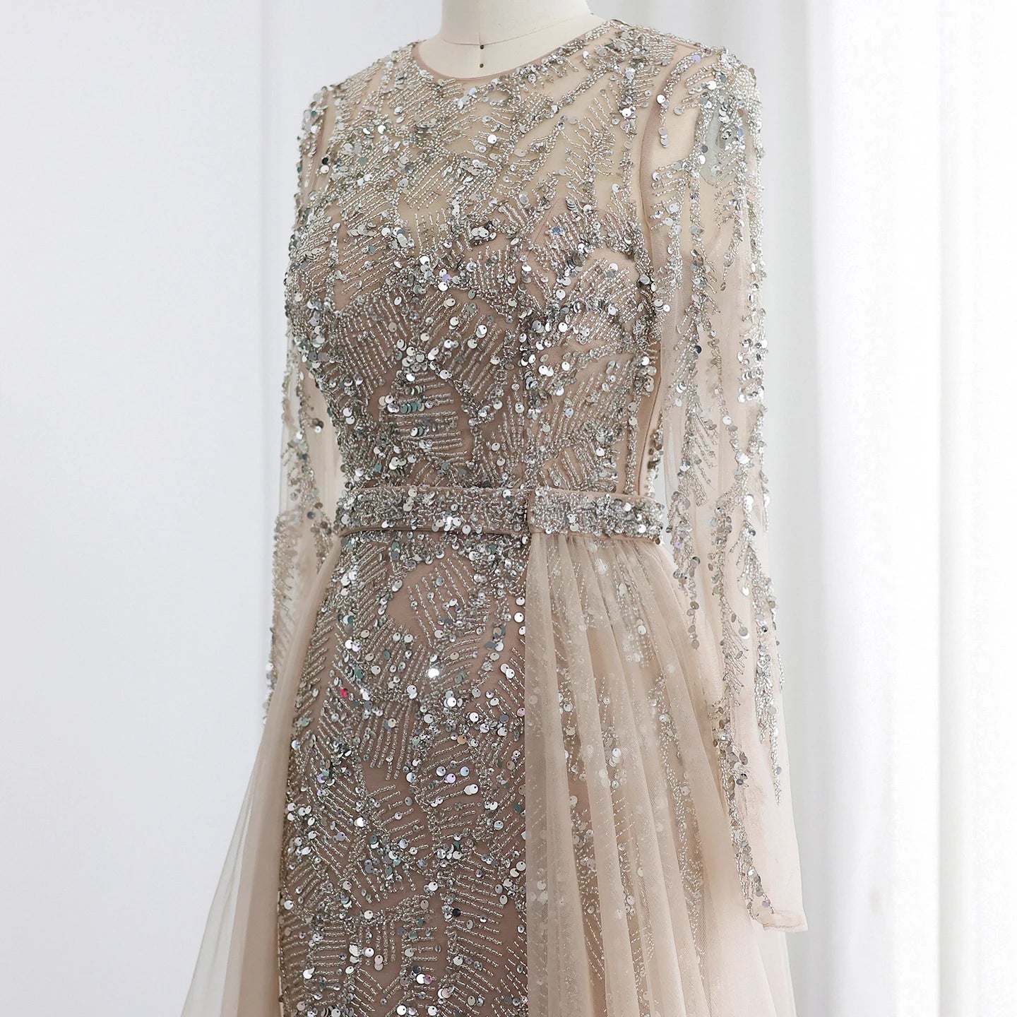 Sharon Said SS183 Luxury Champagne Mermaid Muslim Evening Dress with Tulle Overskirt Women Wedding Formal Party Gown Prom Dress
