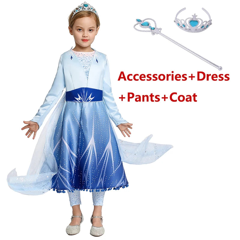 Elsa Anna 2 Dress Girls Princess Carnival Party Halloween Cosplay Costume Snow Queen Vestido Children Clothing For 2-12 Years