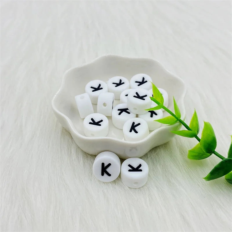 100pcs Silicone 12mm Letter Beads Bpa Free Oblate Molar Beads Baby Teether DIY Baby Pacifier Personalized Accessories Toy