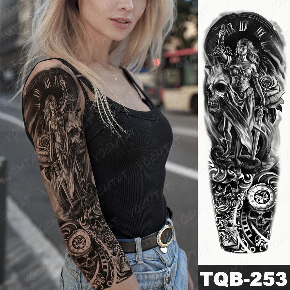 Large Arm Sleeve Tattoo Black Maori Totem Waterproof Temporary Tatto Sticker Tribal Flame Body Art Full Fake Tatoo Women Men