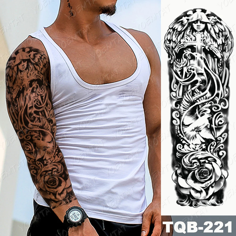 Large Arm Sleeve Tattoo Black Maori Totem Waterproof Temporary Tatto Sticker Tribal Flame Body Art Full Fake Tatoo Women Men