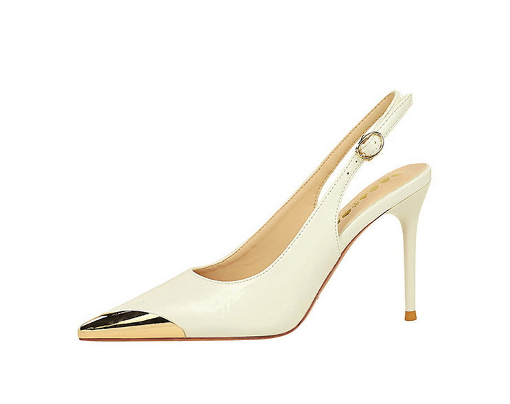New Women 9.5 cm Heels Metal pointed tip Women Pumps Hollow out hook strap High heeled Sandals Women Summer Shoes Plus Size 43