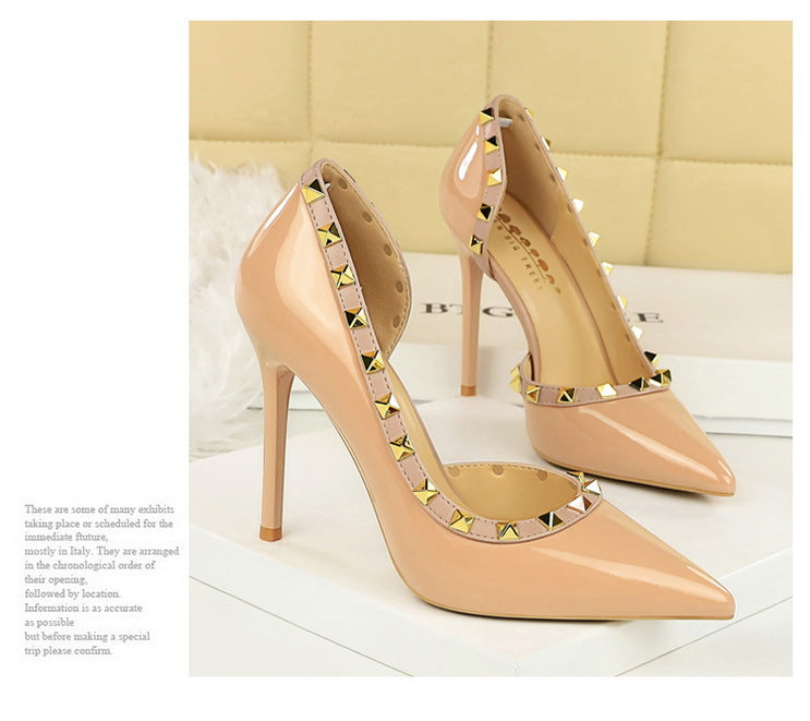 BIGTREE Shoes Rivet Design Women Pumps Patent leather High Heels 10.5 CM Stiletto Sexy party Shoes Women Heels Large size 43