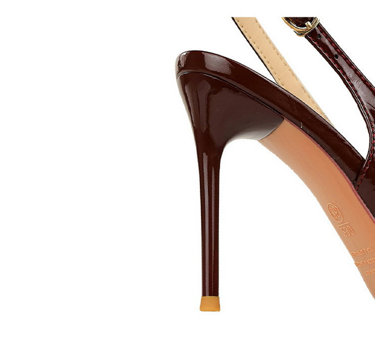New Women 9.5 cm Heels Metal pointed tip Women Pumps Hollow out hook strap High heeled Sandals Women Summer Shoes Plus Size 43