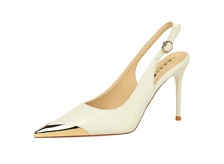New Women 9.5 cm Heels Metal pointed tip Women Pumps Hollow out hook strap High heeled Sandals Women Summer Shoes Plus Size 43