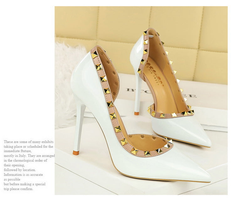 BIGTREE Shoes Rivet Design Women Pumps Patent leather High Heels 10.5 CM Stiletto Sexy party Shoes Women Heels Large size 43
