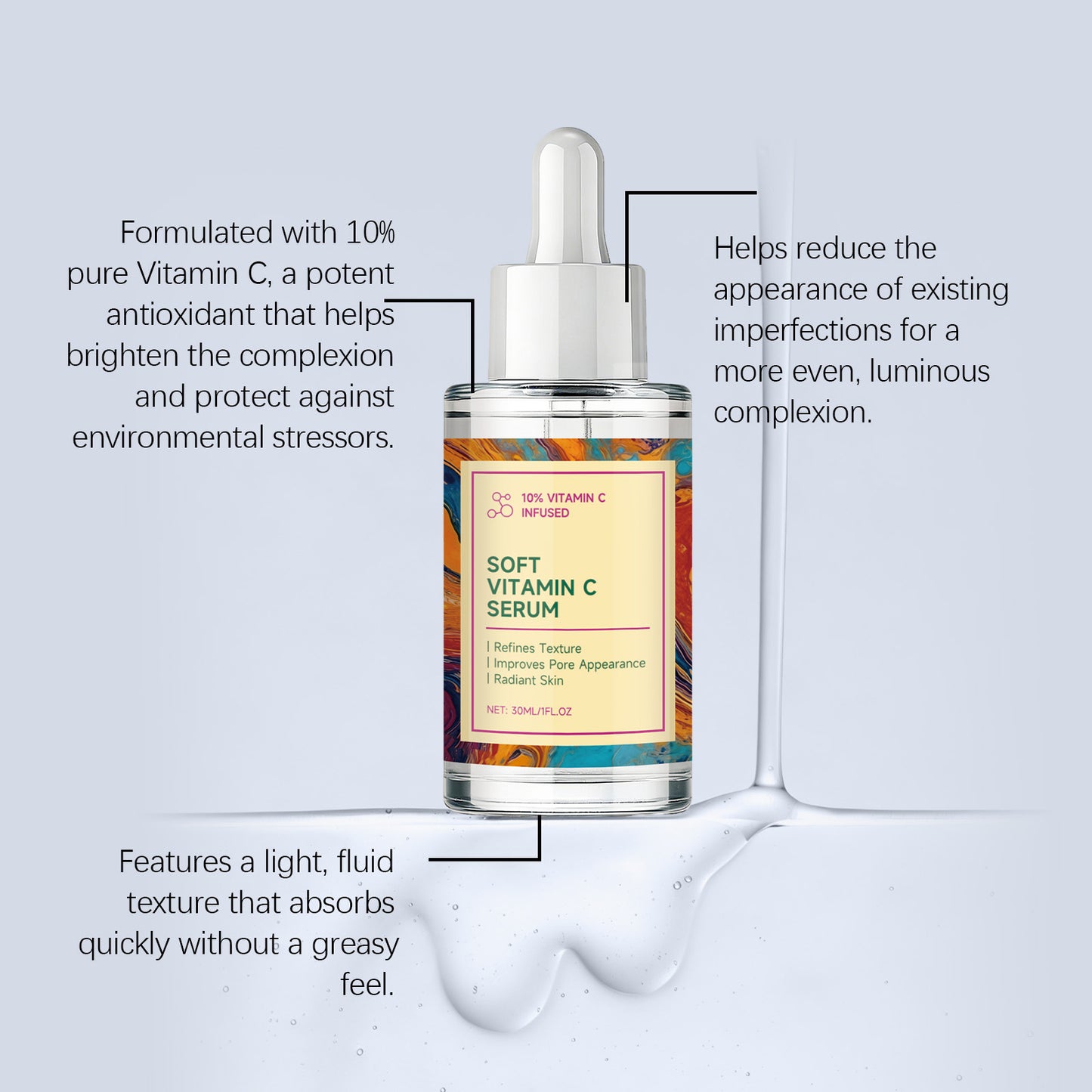 Vitamin C Serum Revitalizing Brightening Shrink Pores Hydrating Smoothing Firming Fade Fine Lines Stabilizing Repair Dull Serum