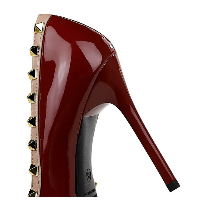 BIGTREE Shoes Rivet Design Women Pumps Patent leather High Heels 10.5 CM Stiletto Sexy party Shoes Women Heels Large size 43