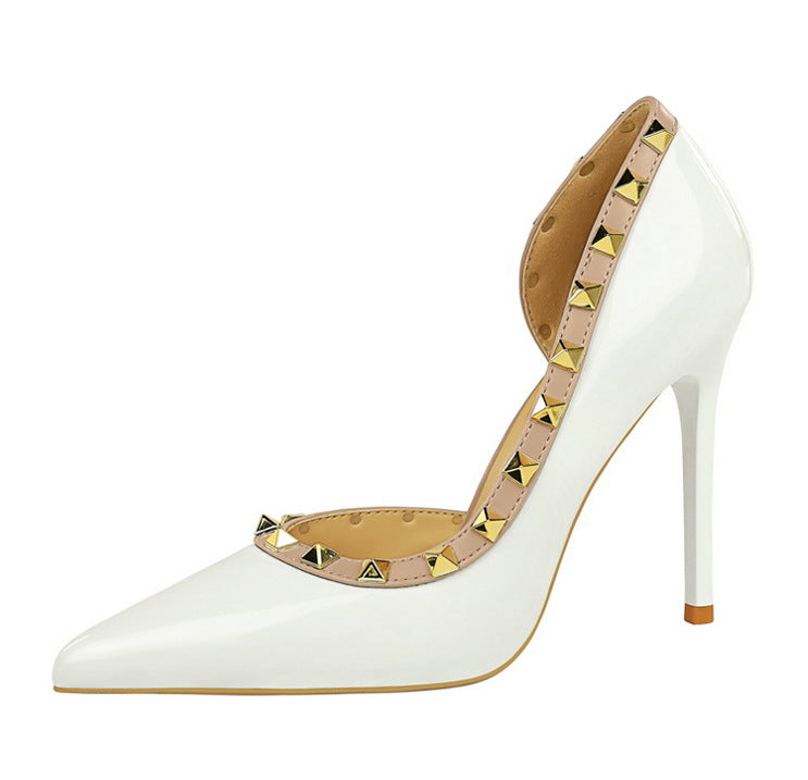 BIGTREE Shoes Rivet Design Women Pumps Patent leather High Heels 10.5 CM Stiletto Sexy party Shoes Women Heels Large size 43