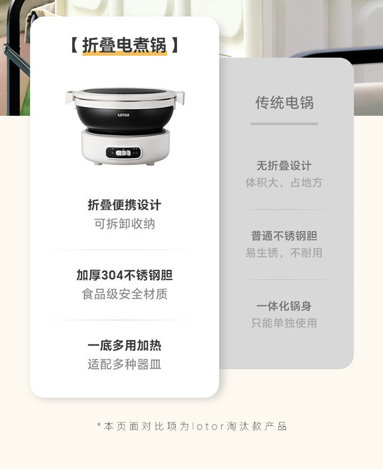 1.2L Folded Electric Cooking Pot Portable Multicooker Travel Rice Cooker Split Hot Pot 304 Stainless Steel Electric Skillt 500W