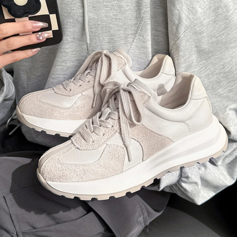 Women's Sneakers Shoes 2026 New Woven Non-slip Genuine Leather Sneakers For Women Large Size Breathable Casual Shoes Female