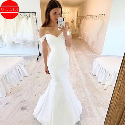 Off The Shoulder Soft Satin Mermaid Wedding Dresses For Women 2025 Bride Gown Vestido De Novia Simple Suknia Ślubna Robe Mariage