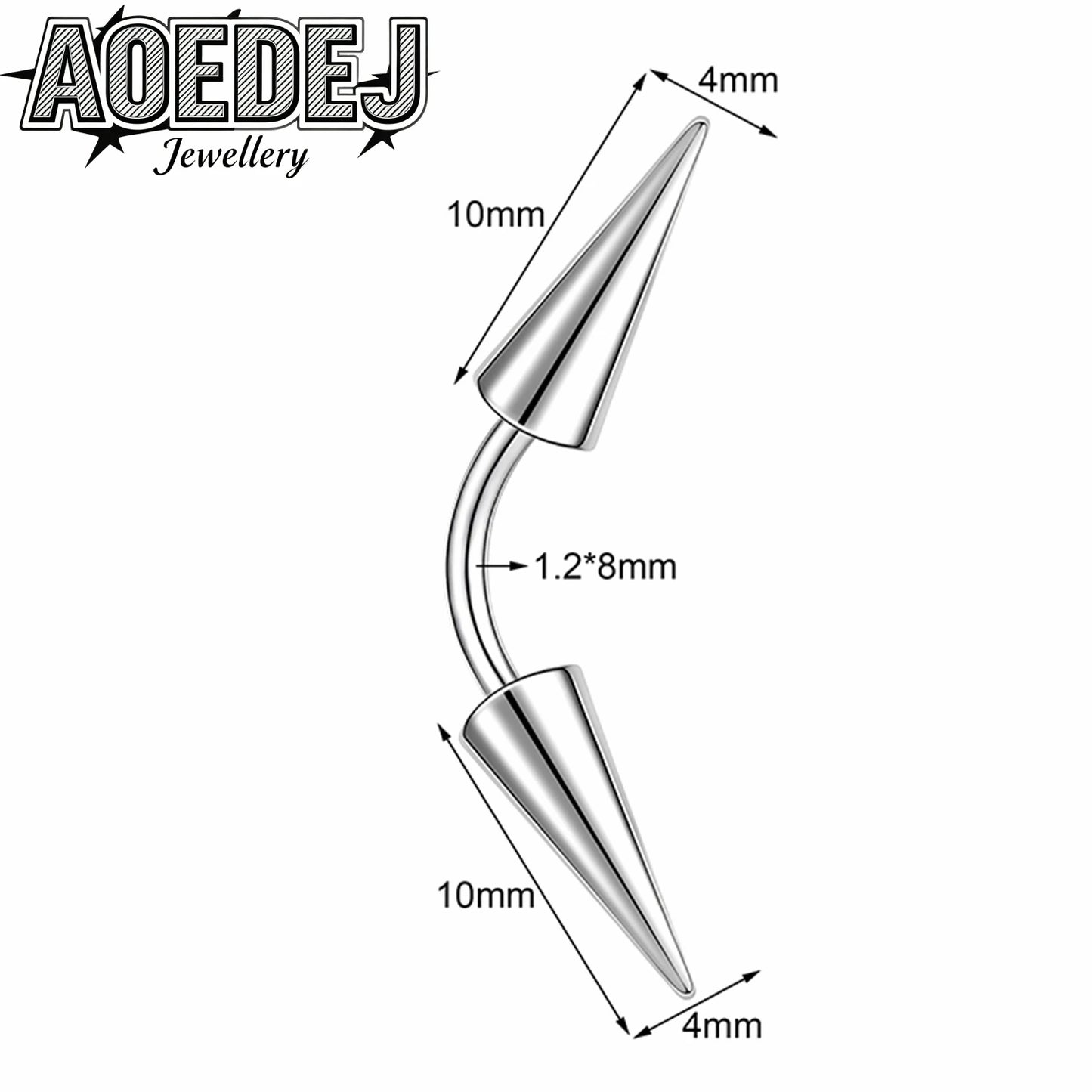 AOEDEJ 14/16/18G 1-10pcs/lot Stainless Steel Eyebrow Piercings Spike Eyebrow Rings Curved Barbell Bridge Piercing Jewelry 6-14MM