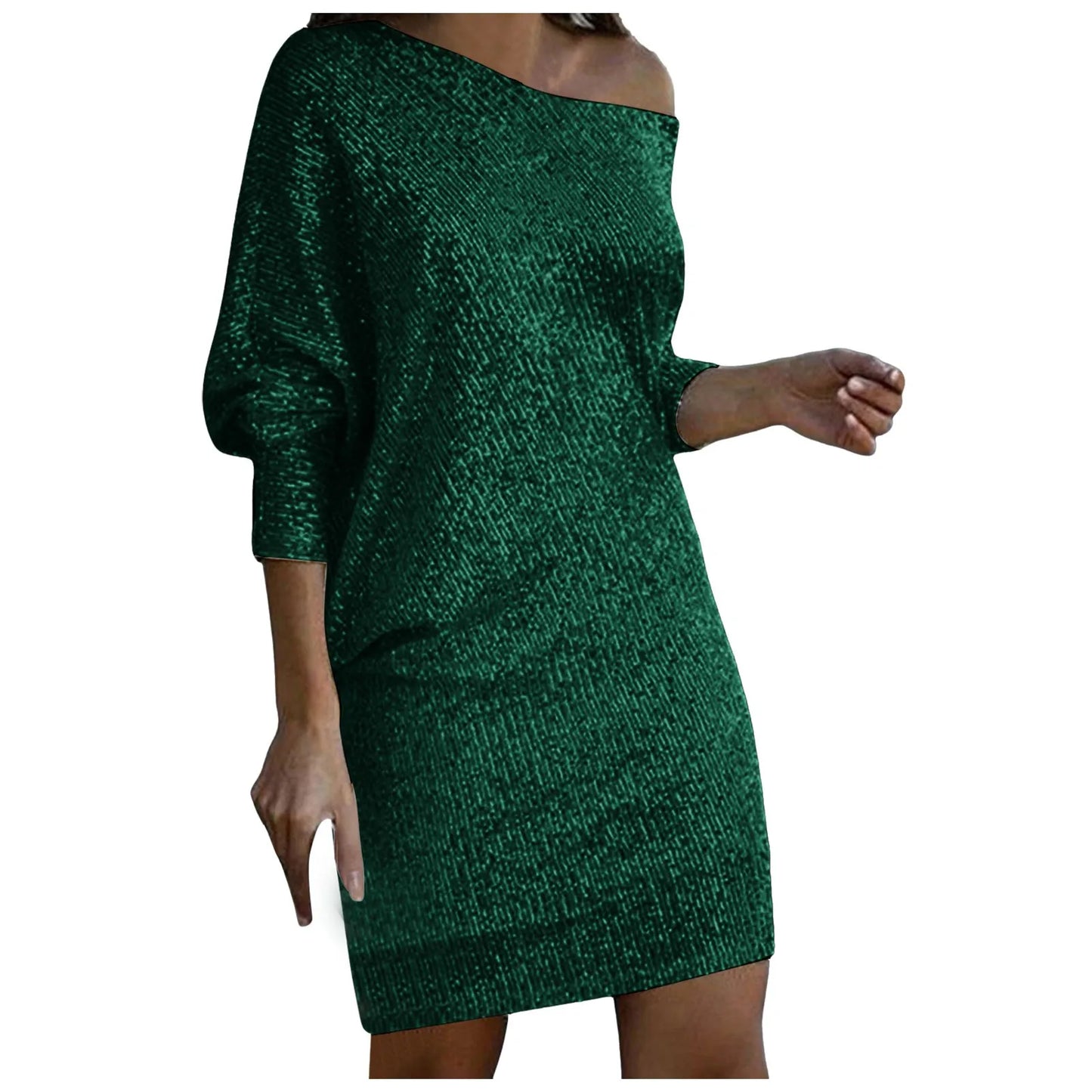 Sequined Party Dresses Women's Sexy One Shoulder Ankle Length Midi Dress Pullover Solid Color Evening Club Party Dress For Women