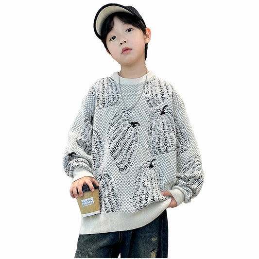 Children Halloween Pumpkin Sweater For Boys Fancy Knitted Outfit Clothing Kids Elegant Pullover Knitwear For Teenagers Age 5-14T