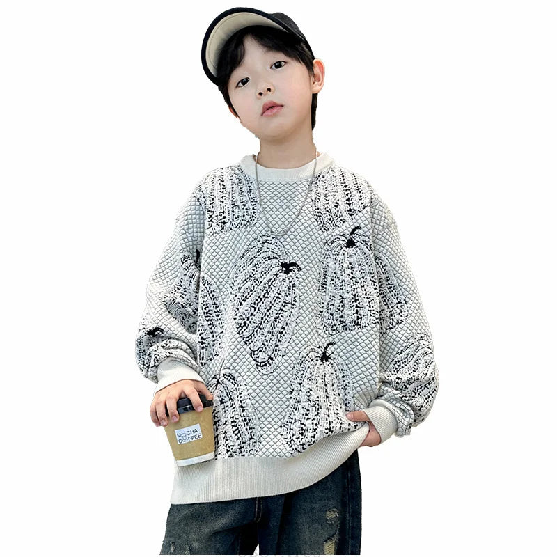 Children Halloween Pumpkin Sweater For Boys Fancy Knitted Outfit Clothing Kids Elegant Pullover Knitwear For Teenagers Age 5-14T
