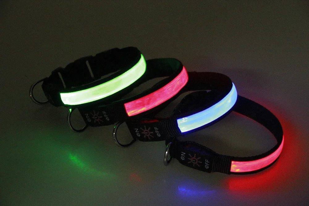 LED Dog Collar Adjustable USB Rechargeable 3 Modes Waterproof Nighttime Safety Reflective Leather Light-up Suitable For Pets