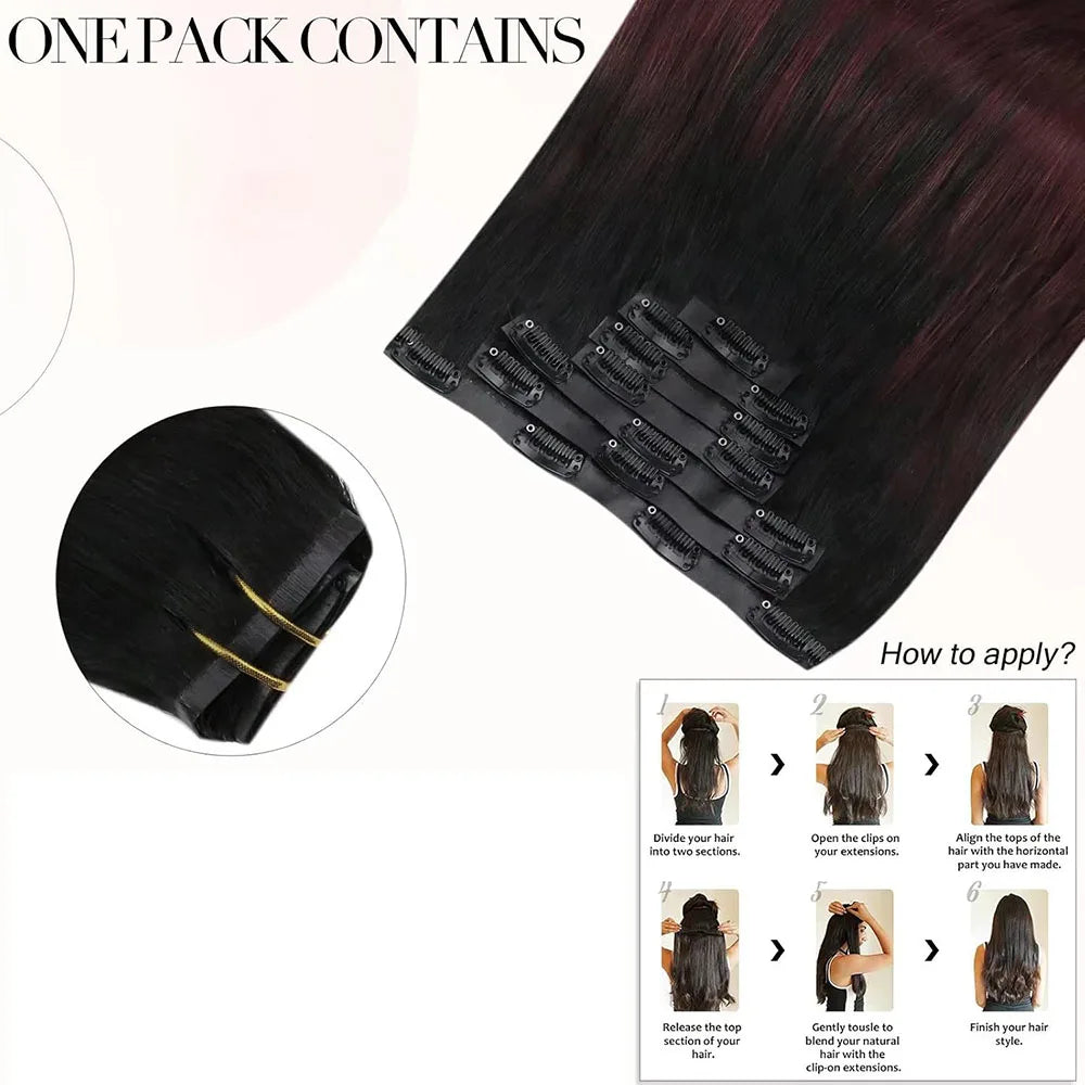 1B/99J Burgundy Ombre Straight Clip In Human Hair Extensions 100% Remy Human Hair Clip In 110g 8Pcs/Set Full Head For Women