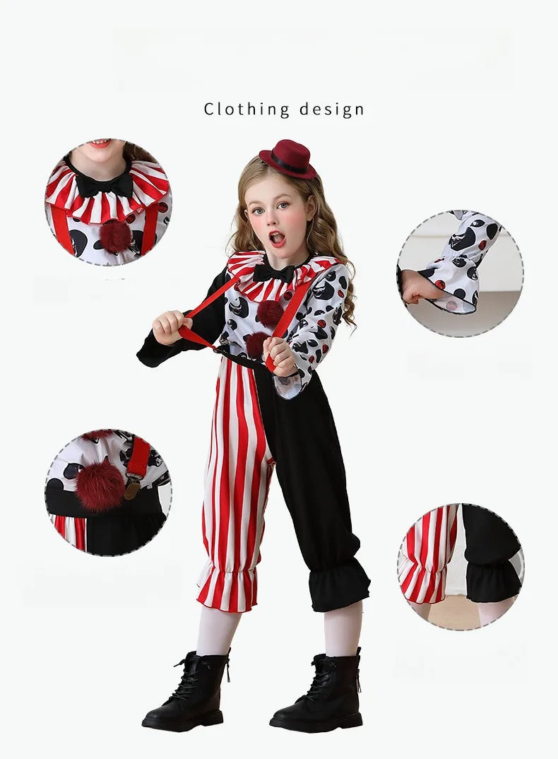 Halloween Cosplay Costumes Horror Clown Dresses Pants Headwear Clothes Sets Carnival Theme Party Role Playing Outfits for Girls