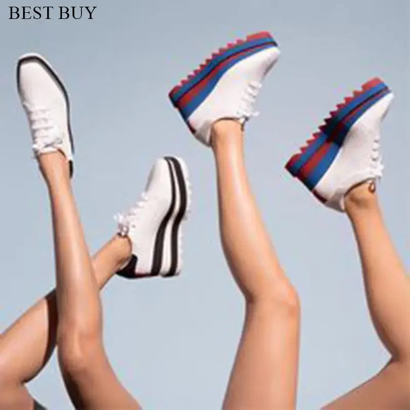 2024 Height Increasing Star Rivet Shoes Classic Platform Rose Gold sneakers Mix Color Square Toe Wedge Shoes Lace Up Lady Shoes