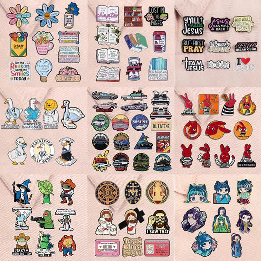 4-20pcs/set Red Eared Rabbit Enamel Pins Anime Characters Turbo Granny Cat Holy Jesus Medical Brooches Lapel Badge Jewelry Gifts