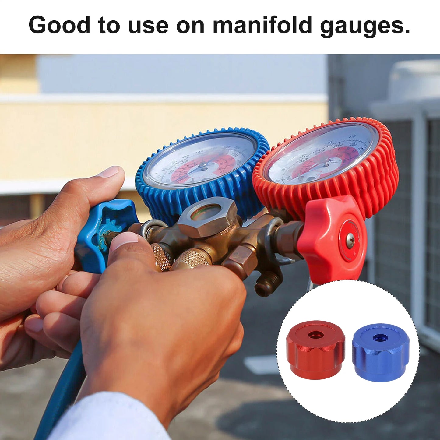 2Pcs Round Wheel Handle Faucet Handles Manifold Gauges Knob Aluminum Alloy Red Blue 34mm Diameter 6.6mm Square Mounting Hole