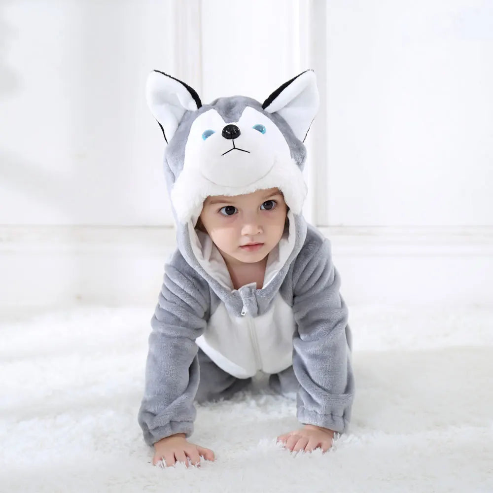 Umorden Animal Dog Husky Romper Costume Kigurumi Jumpsuit Onesies for Baby Boys Infant Toddler Flannel Halloween Fancy Dress