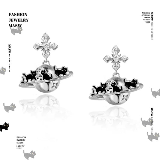 MASW Original Design Luxury Temperament Planet Cats Earrings For Women Party Gifts Fashion Jewelry Accessories Hot Selling