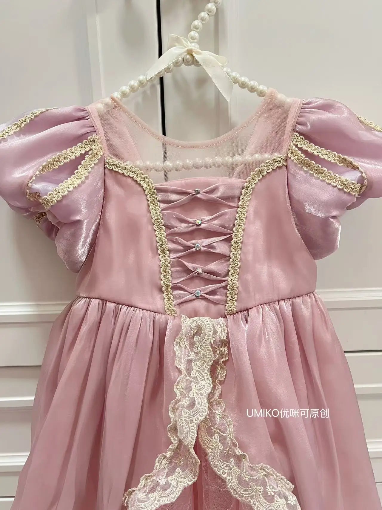 Kids Pink Aurora Princess Lolita Dress Halloween Costume Girl Sleeping Beauty Princess Cosplay Birthday Party Dresses for 2-12Y