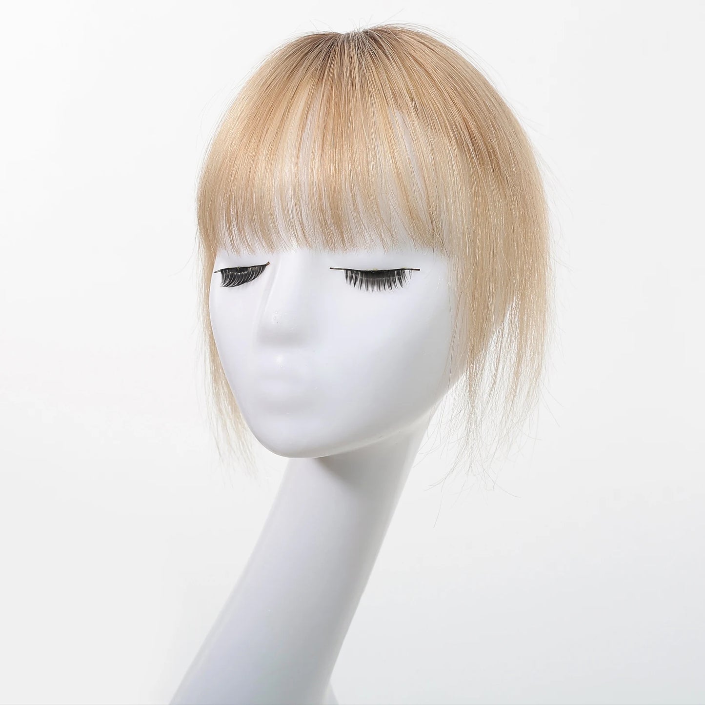 100% Human Hair Blonde Ombre Blunt Cut Wispy Bangs with Sideburns 5x5cm Clip-in Fringe Hairpiece with Top Hair Patch for Daily