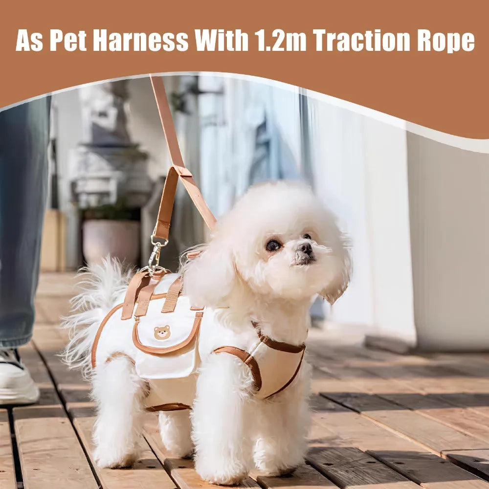Traction Backpack Dog Leash Cat Dog Harness Portable Small Dog Carrier Sling Bag Hands-Free Outdoor Travel Backpack Dog Supplies