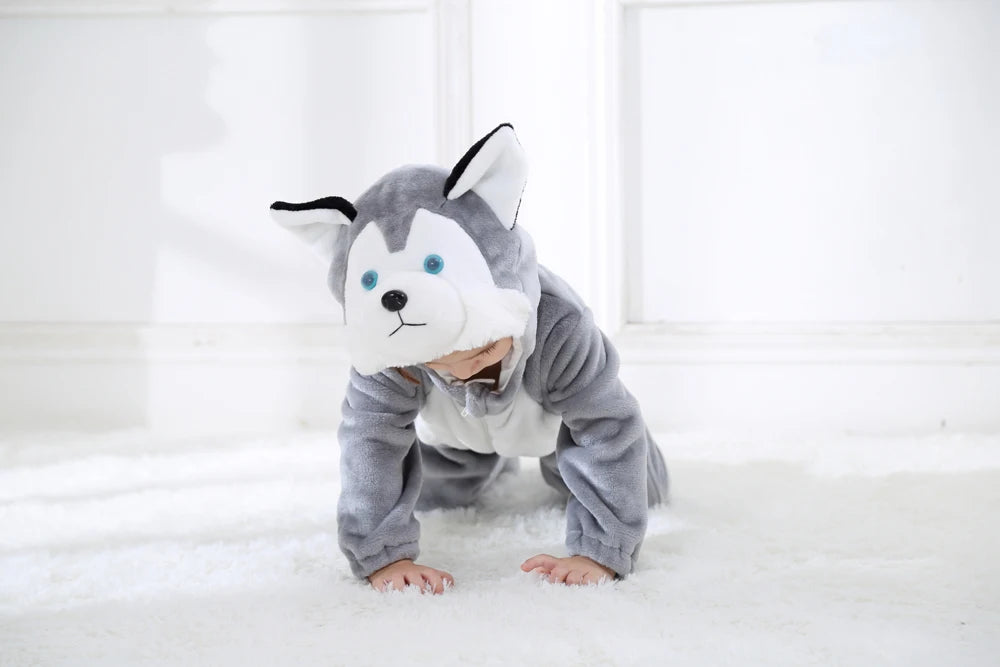 Umorden Animal Dog Husky Romper Costume Kigurumi Jumpsuit Onesies for Baby Boys Infant Toddler Flannel Halloween Fancy Dress