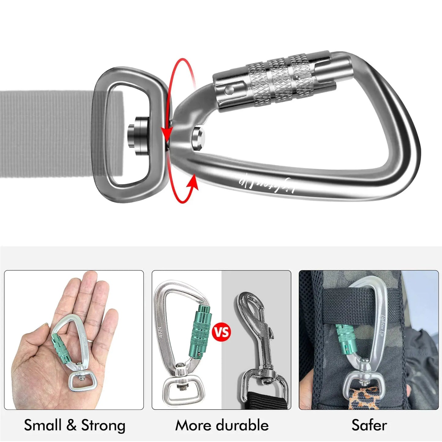 Safety Carabiner Clip Auto Locking 360 Rotational Hook 4KN Pull for Dog Leash Hammocks Backpacks Outdoor Climbing Accessories