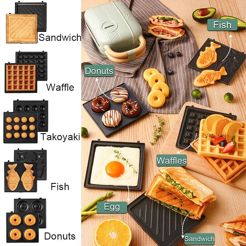 Mini Sandwich Maker Breakfast Machine Multi Cooker Electric Toaster Oven Hot Plate Bread Pancake Waffle Donut Maker for Kitchen