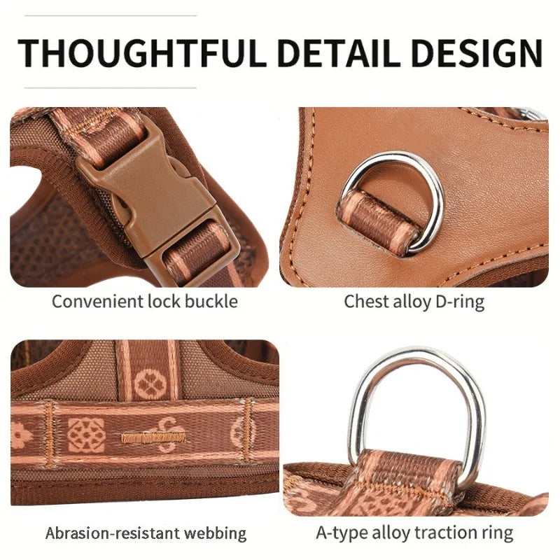 Pet Dog Harness with Durable Webbing  Anti-Deformation Alloy Ring 4 Points Adjustable Breathable Reflective Pet Leash Small Dog