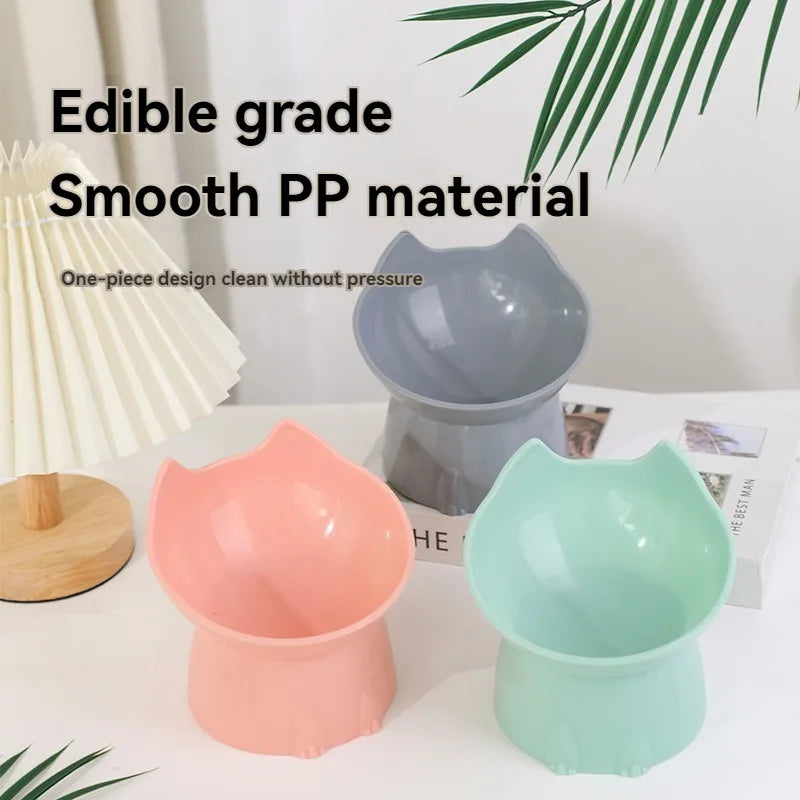 1pc WhiskerWare Elevated Cat Bowl Anti-Tip Plastic Raised Pet Feeding Dish with Tilted Edg 3e Neck Protection Kitty Food